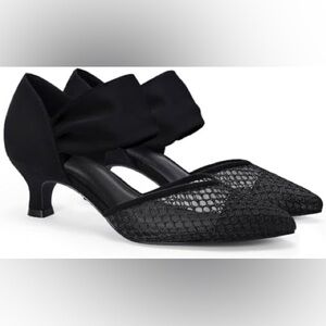 NIB COUTGO Women’s Low Kitten Heel Dress Black Pointed Toe w/Ankle Wrap, SIZE 9